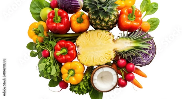 Obraz Fresh fruits and vegetables arranged in a circular pattern