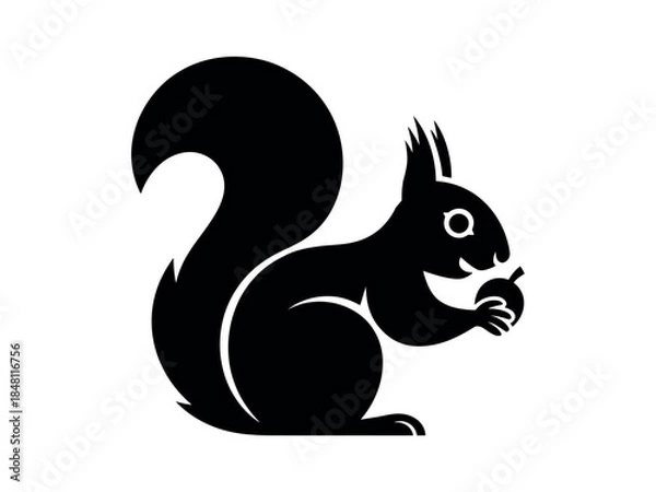 Obraz Black Squirrel Silhouette Holding Acorn