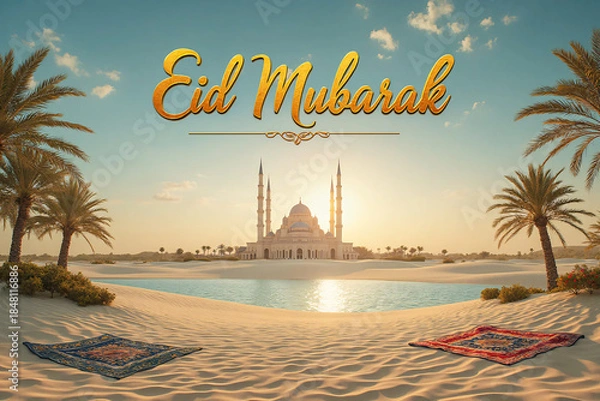 Obraz Eid mubarak greeting. Islamic holiday poster.