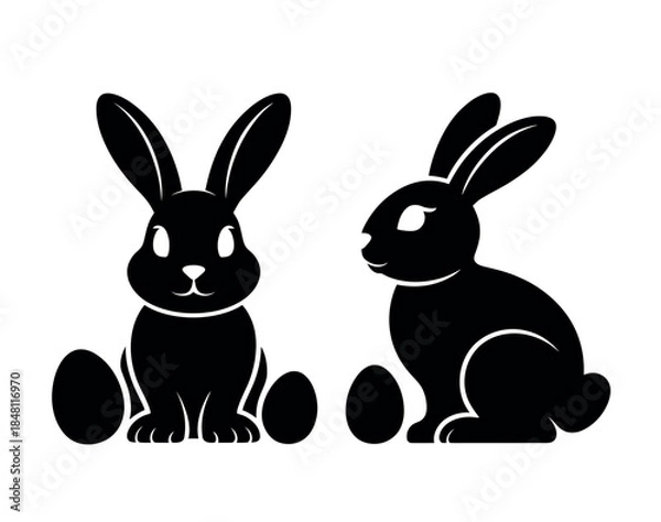 Obraz Black Silhouette Rabbits Sitting Together