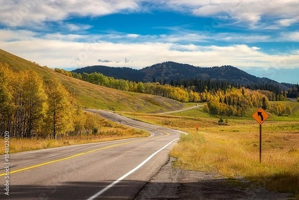 Fototapeta Road Through The Fall Mountains
