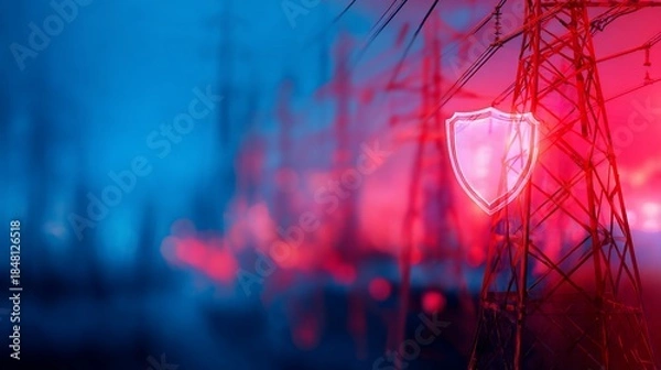 Obraz Power grid with a glowing shield overlay