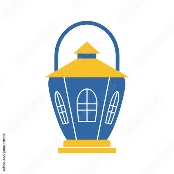 Obraz Blue and yellow lantern with handle Vector