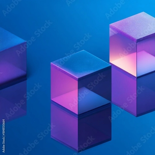 Fototapeta Three translucent cubes with lighting reflections