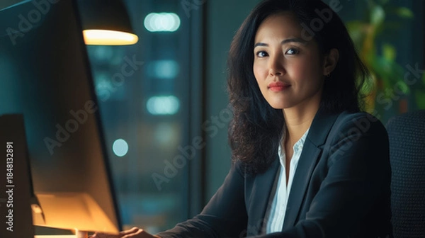 Obraz Focused professional woman working at computer