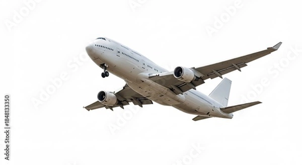 Obraz 広大な空へ力強く飛び立つ白い旅客機が希望を乗せて上昇する 澄み切った背景が旅の始まりを鮮やかに描く. AI Generated