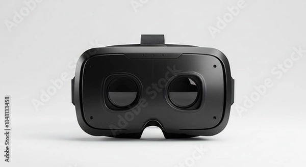 Obraz 未来的な黒い仮想現実ヘッドセットが清潔な白背景で柔らかな照明に照らされ際立つ高品質3Dレンダリング. AI Generated