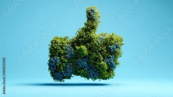 Fototapeta Thumb's-up formed by foliage against light blue backdrop