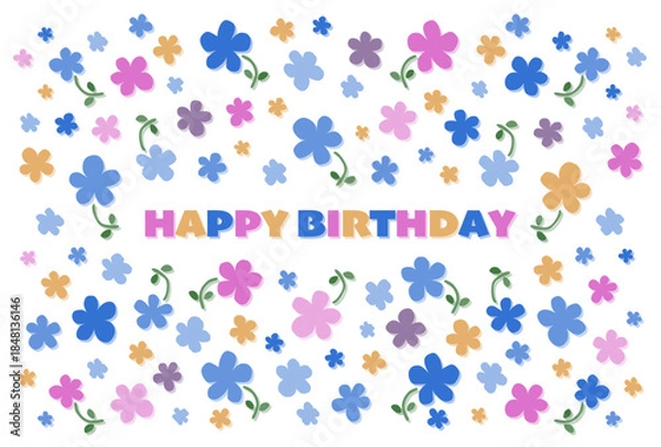 Obraz 誕生日祝いのベクターイラスト(カラフルポップな花模様)