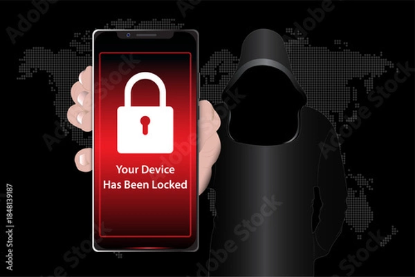 Obraz Hacker Warning Message. Smartphone is locked by malware.