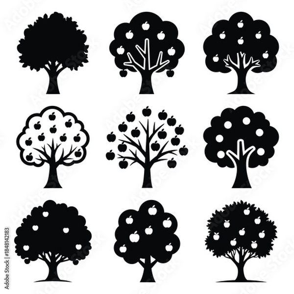 Obraz apple tree silhouette icon set