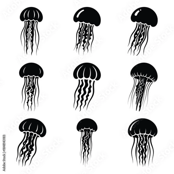 Obraz jellyfish silhouette simple icon set
