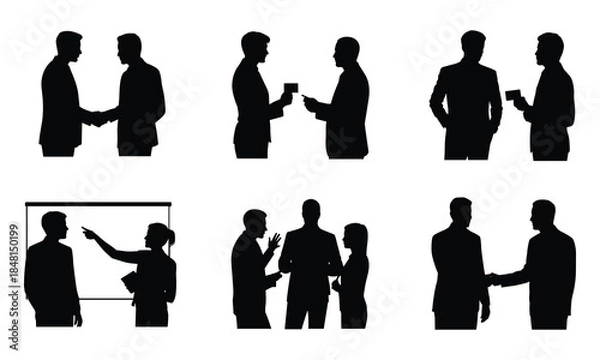 Fototapeta Silhouettes of Business People in Casual Conversations and Social Poses

