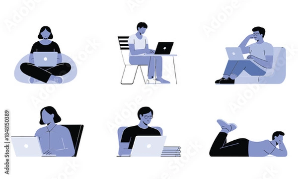 Fototapeta Laptop Users in Relaxed Sitting Poses