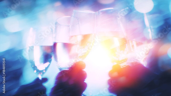 Obraz Blurred Celebration Toast with Sparkling Wine Glasses