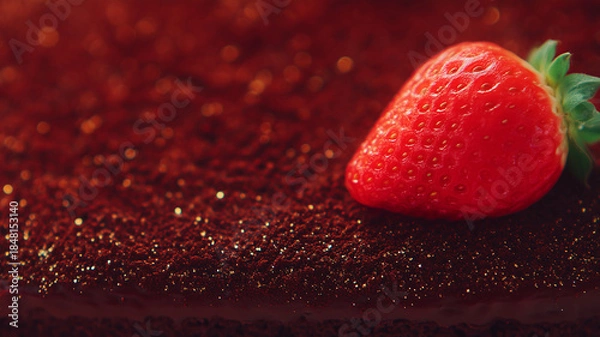 Obraz Fresh Strawberry on Red Glitter Background