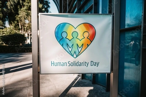 Obraz Human Solidarity Day, Heart shaped globe made from human figures unity.