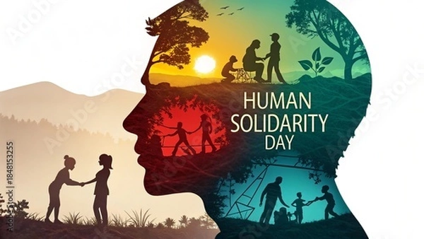 Obraz Human Solidarity Day, High clarity double exposure artwork celebrating human unity.