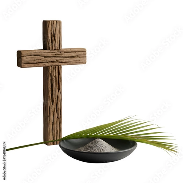 Obraz Lent Symbolism Cross Ashes Palm Leaf for Christian Faith