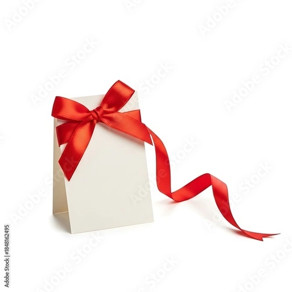 Fototapeta Gift bag with red ribbon bow isolated on white background for presents