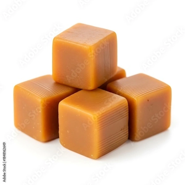 Fototapeta Four caramel candies stacked on top of each other isolated on white background