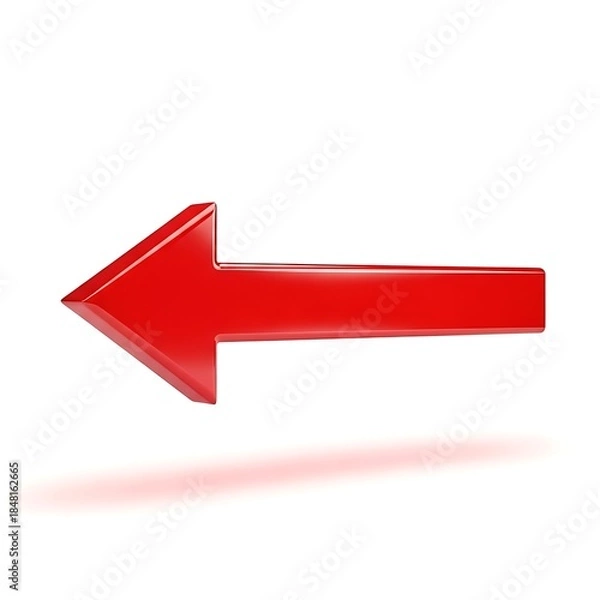 Fototapeta Red arrow pointing left isolated on white background with shadow effect