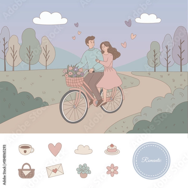 Obraz Couple Riding Bicycle in Park