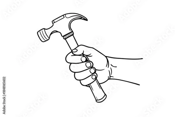 Obraz Construction Tool Concept Hand Holding Hammer Sketch