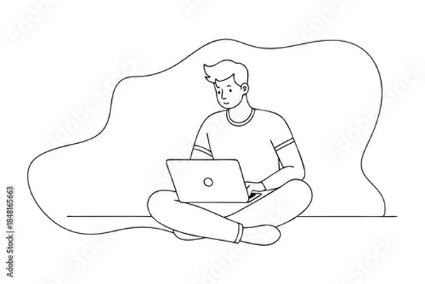 Obraz Professional Man Working on Laptop Computer Line Art