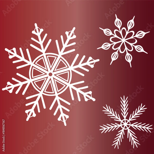 Obraz White Snowflake Illustrations on Red Gradient