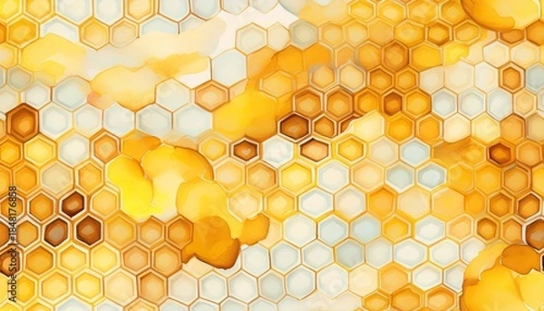 Fototapeta a yellow and white honeycomb pattern with a watercolor effect