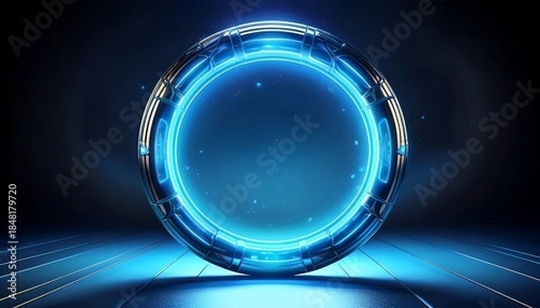 Fototapeta abstract glowing ring with blue illumination on dark background