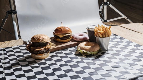 Fototapeta Delicious Spread: Fast Food Feast