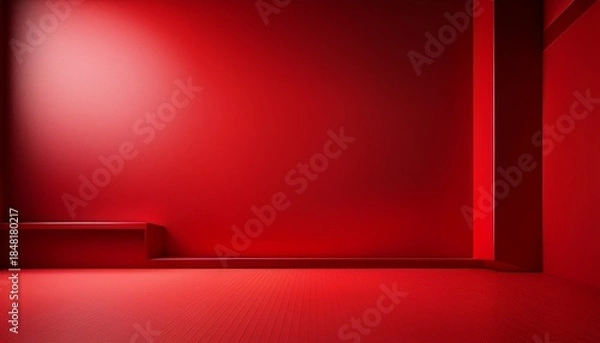 Fototapeta a red room with a white wall the room is empty and has a very bright red color