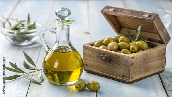 Fototapeta olives and olive oil