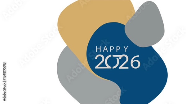 Fototapeta Modern abstract Happy 2026 new year greeting card design with colorful organic shapes on a white background