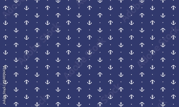 Obraz 小さくてかわいい船のアンカーマークとドットの水玉模様が並ぶ紺色の壁紙