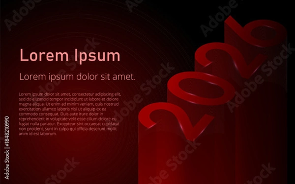 Obraz 3D Red 2026 Typography with Text Space on Dark Background