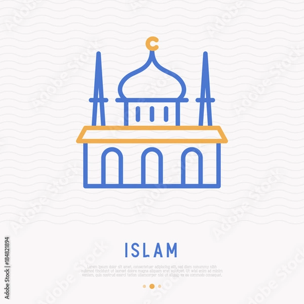 Fototapeta Mosque thin line icon. Modern vector illustration of arabic building.