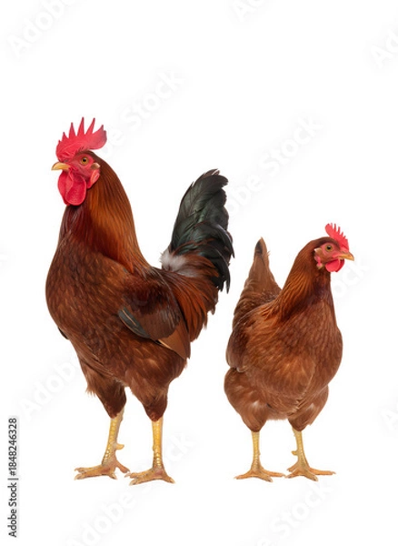 Obraz Rooster and hen standing on transparent background