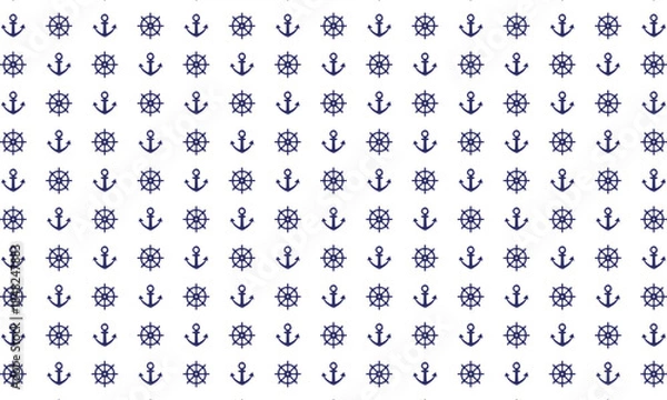 Obraz いかりと舵のシルエットが整列した青い壁紙