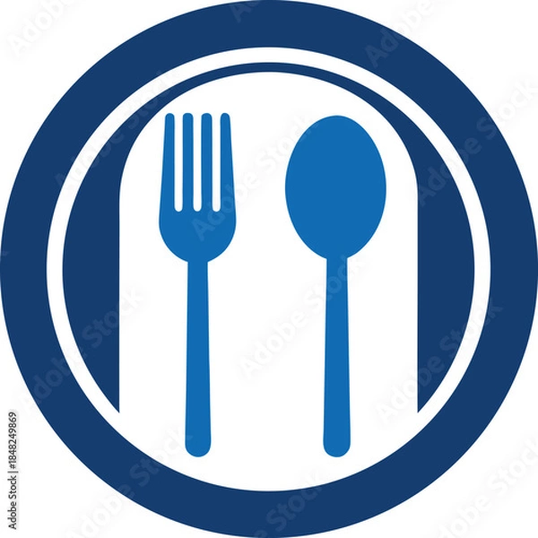 Obraz Food Fork Spoon Plate Flat Vector Illustration on White Background