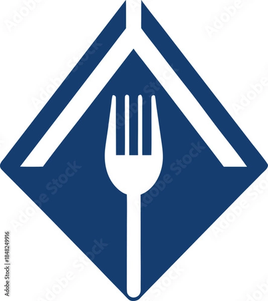 Obraz Restaurant Building Fork Knife Flat Vector Illustration on White Background