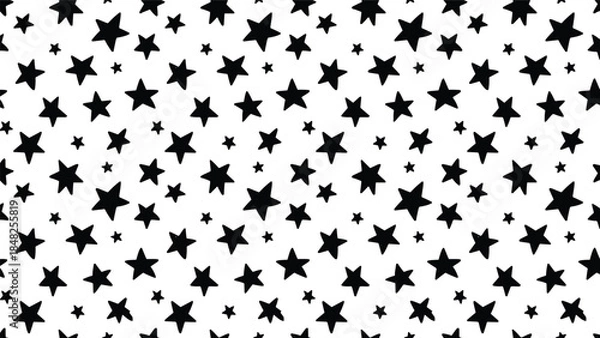 Obraz Seamless star pattern vector background, black stars texture on white, abstract wrapping paper design, night sky wallpaper illustration art.