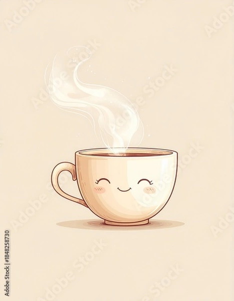 Obraz Cute tea cup mascot with a calm expression