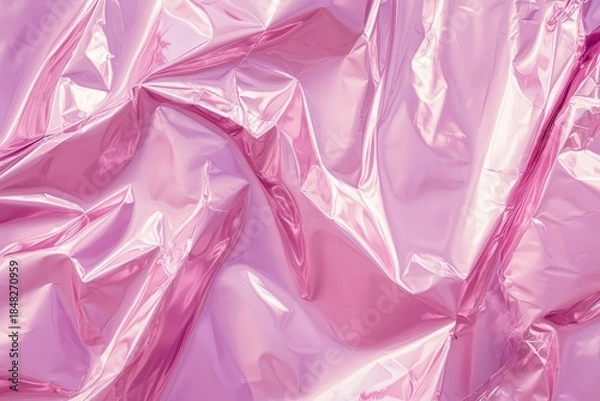 Obraz Textured neon pink metallic polyethylene film with wrinkled surface.
