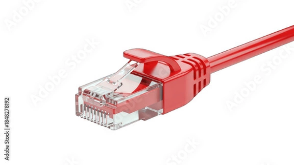 Obraz Red Ethernet Cable Connector Isolated on White Background