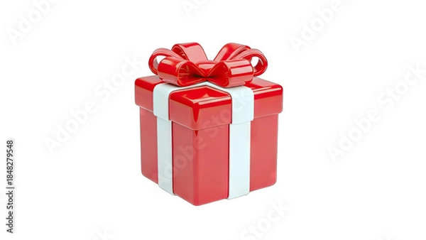 Fototapeta Red Gift Box with Ribbon and Bow Isolated on White