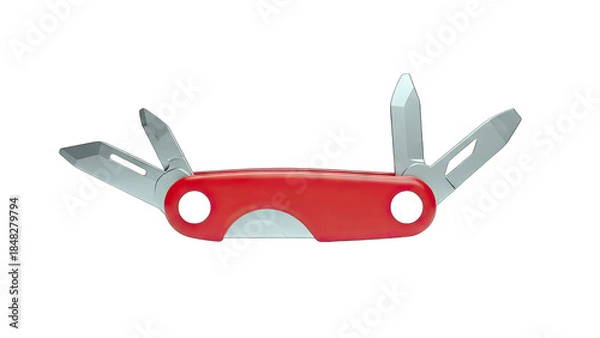 Fototapeta Red Multi-Tool with Blades Open on White Background