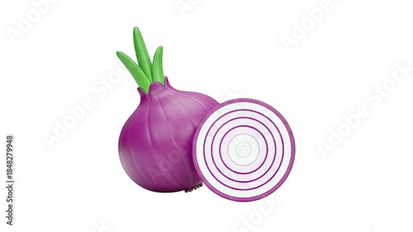 Fototapeta Red Onion with Slice Isolated on White Background
